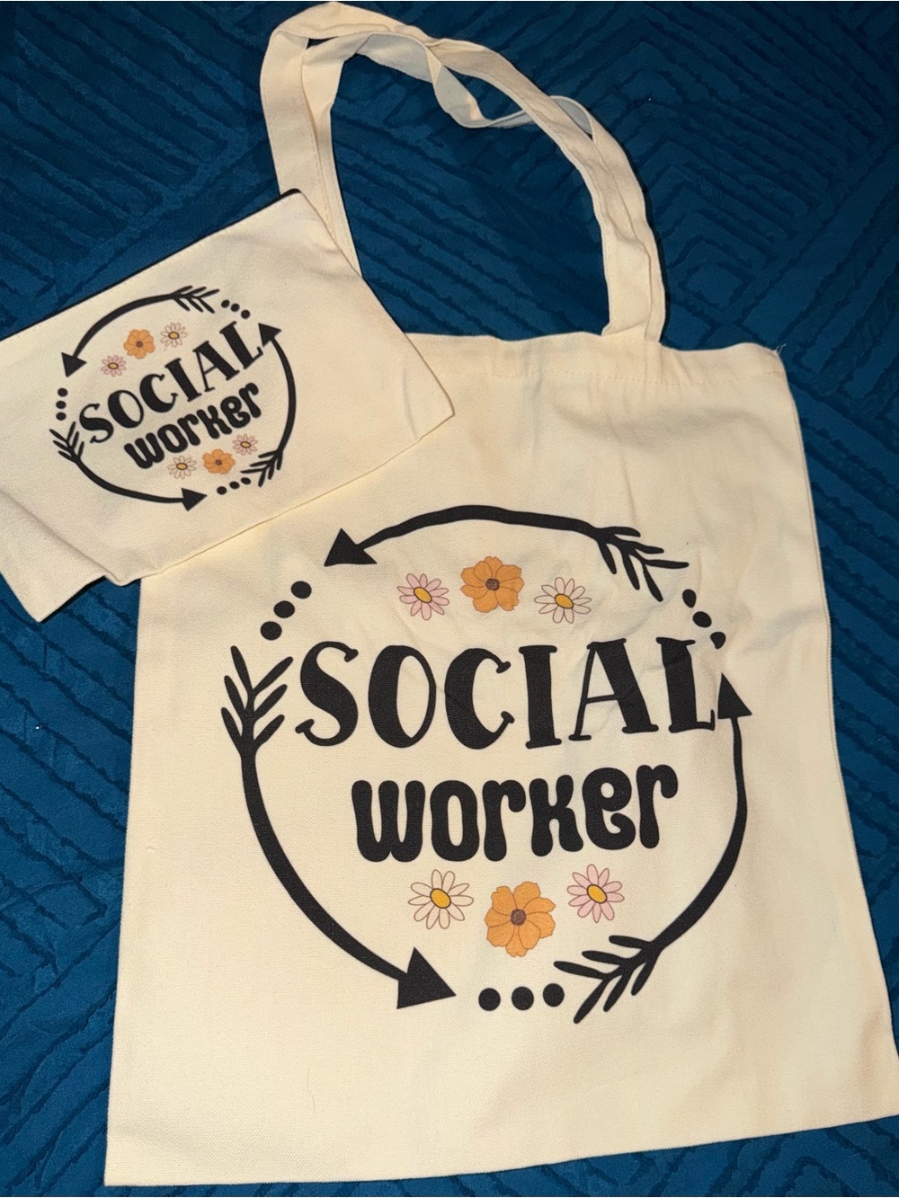 Cream Social Worker Canvas Tote with Floral Print